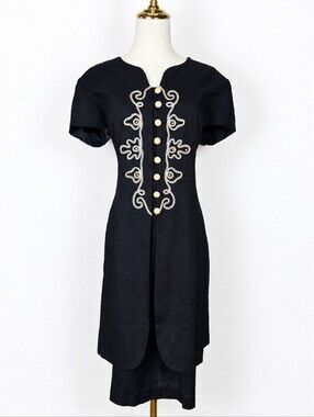 Vintage 80s Julian Taylor Linen Dress 12 Art to Wear Embroidered Statement